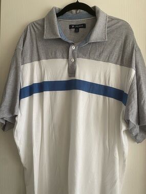 Daniel Cremieux White Polo with Blue Chest Stripe and Gray Yoke